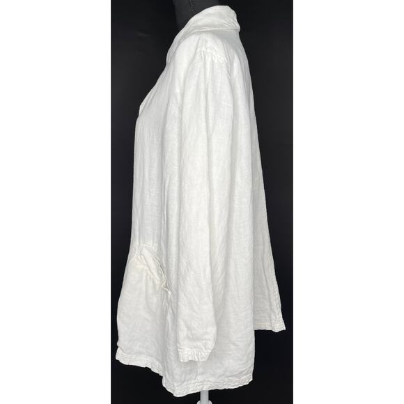 Eileen Fisher women's white Irish Linen lagenlook button blazer top pockets XL - Picture 7 of 10